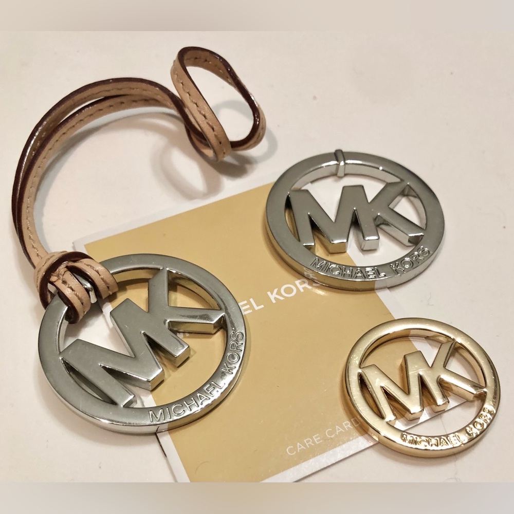 🌹🍃(3) Michael Kors LOGO Medallions ~ Hang-Tag ~ FOB ~ Bag Bling ~Keychain Bundle